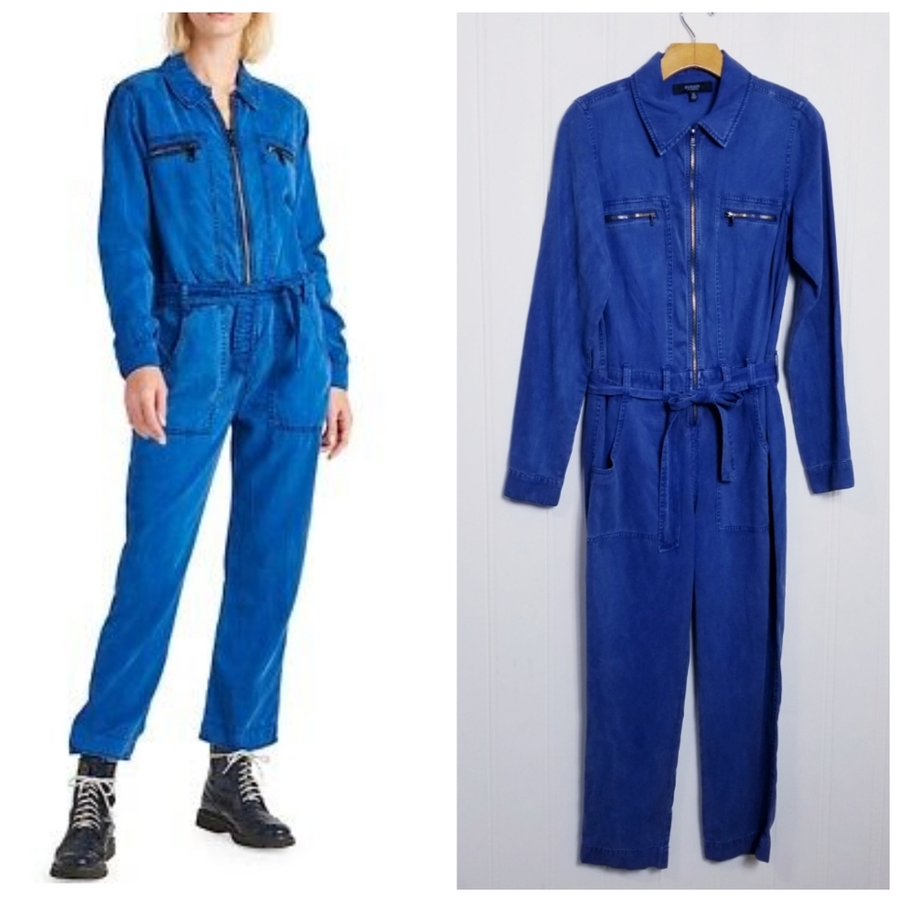 Hudson Jeans Jumpsuit S Albury Belted Zip Front Utility Cotton Twill Cobalt Blue